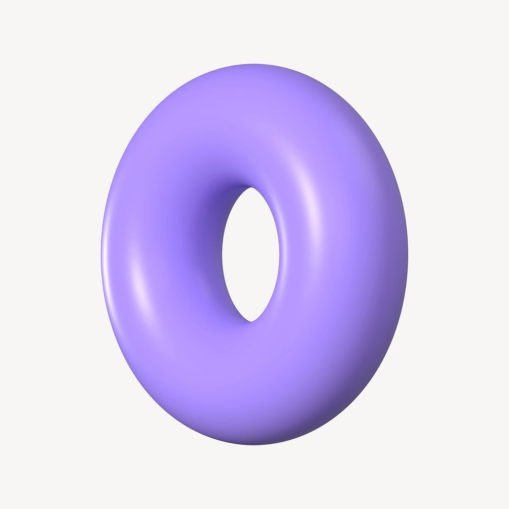 Purple 3D donut ring, geometric shape, clipart psd