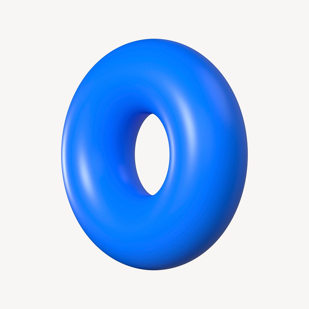 Blue 3D donut ring, geometric shape, clipart psd
