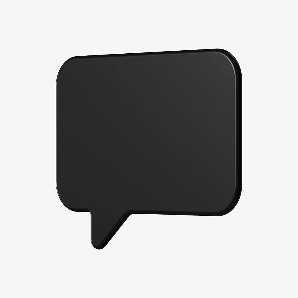 3D black speech bubble, communication clipart psd