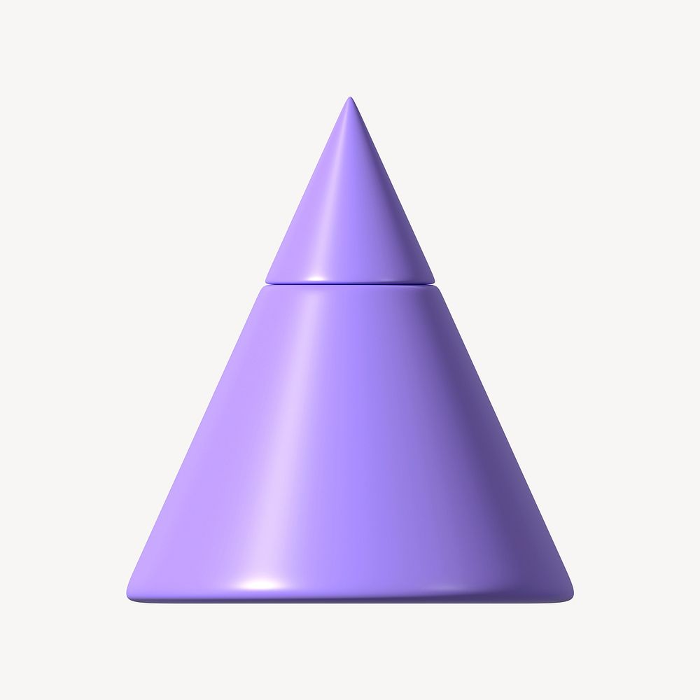 3D purple cone shape, geometric clipart psd