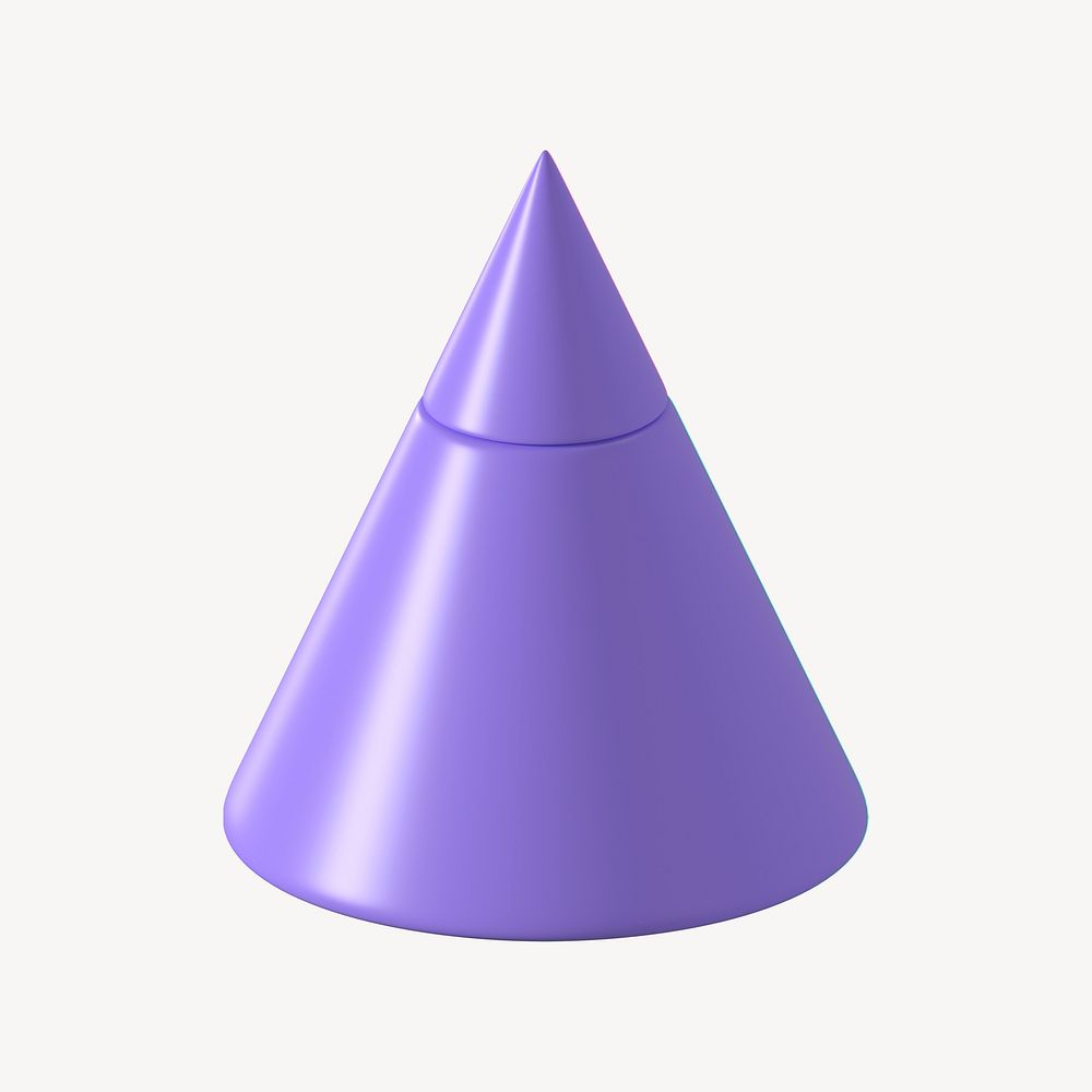 3D purple cone shape, geometric design