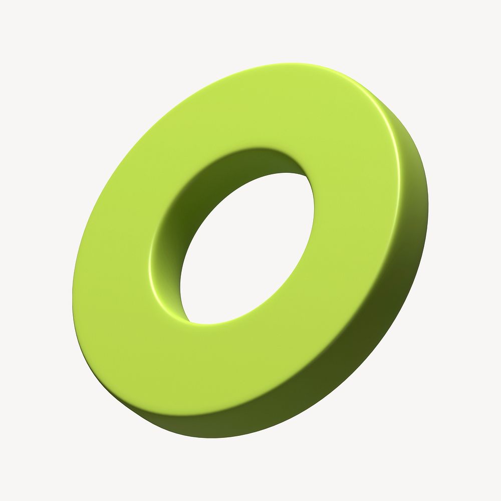 3D green annulus, ring shape, geometric clipart psd