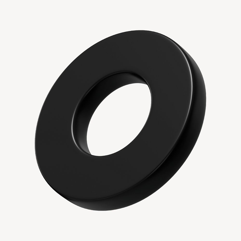 3D black annulus, ring shape, geometric clipart psd