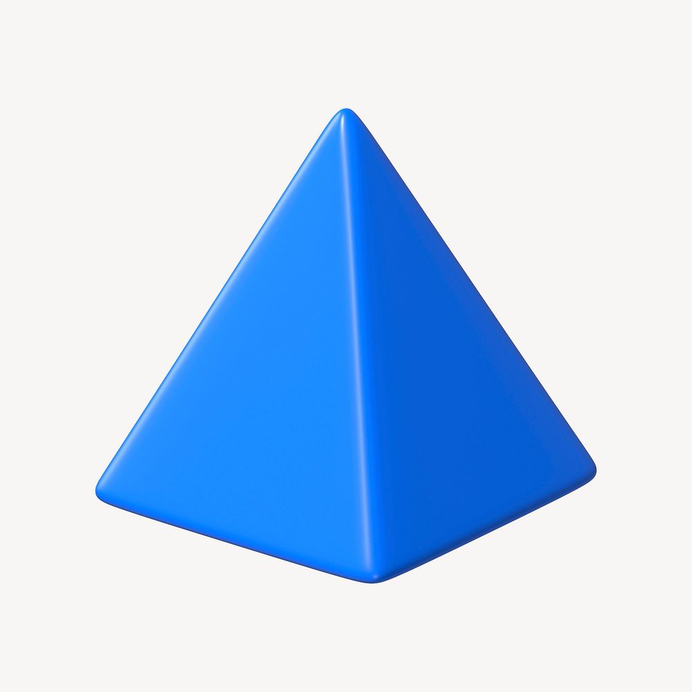 3D blue pyramid clipart, geometric shape psd