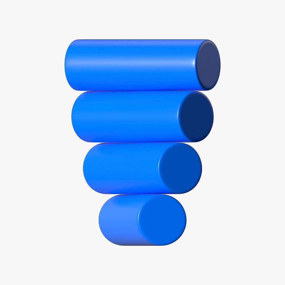 3D blue stacked cylinder, abstract geometric clipart psd