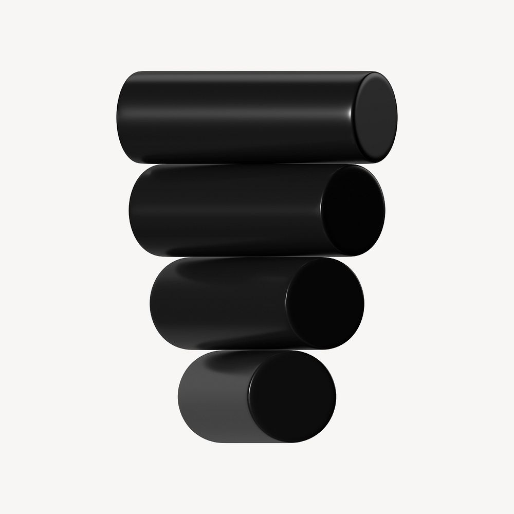 3D black stacked cylinder, abstract geometric shape