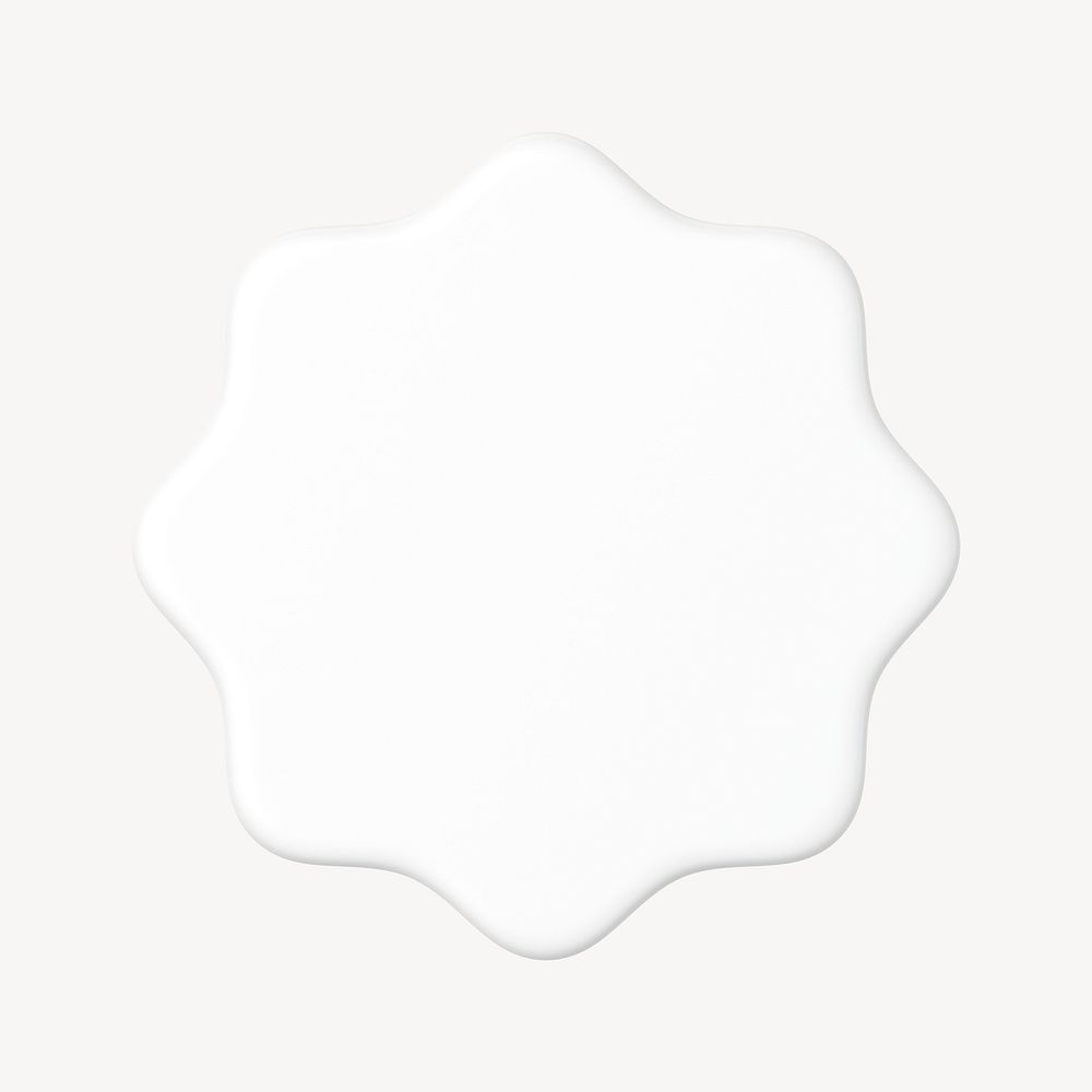 3D white starburst badge, geometric shape