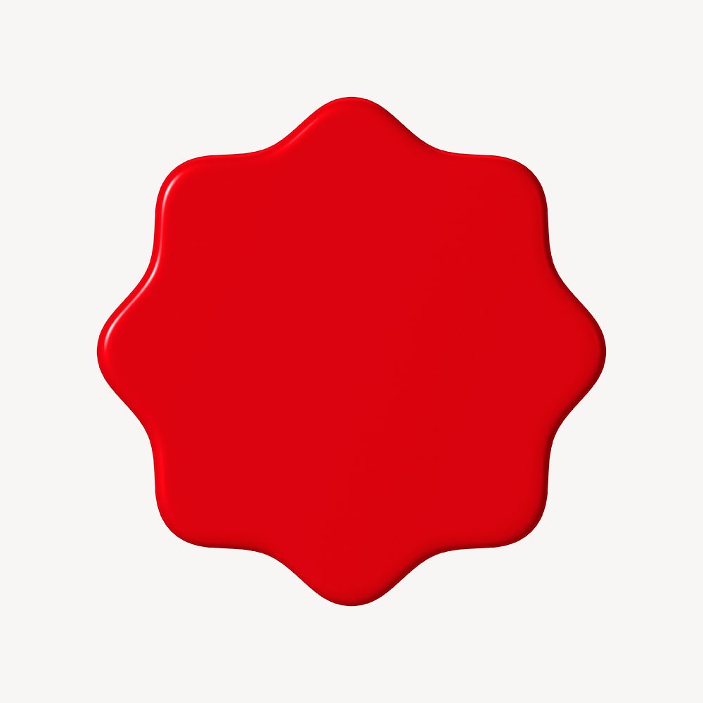3D red starburst badge, geometric clipart psd