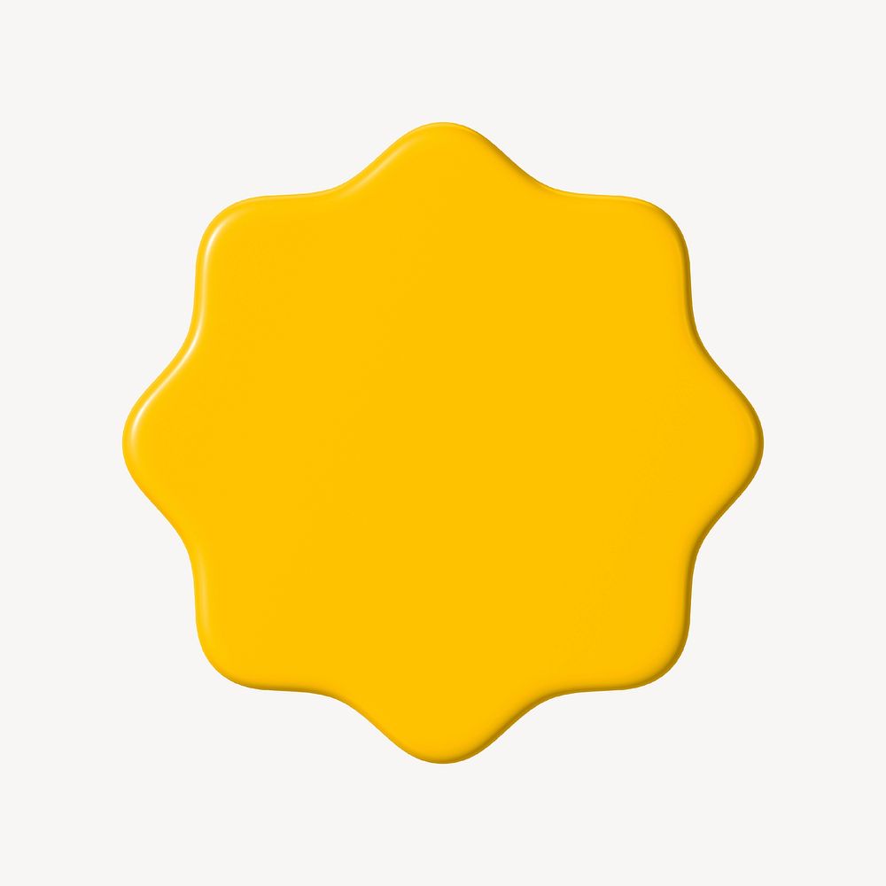 3D yellow starburst badge, geometric shape