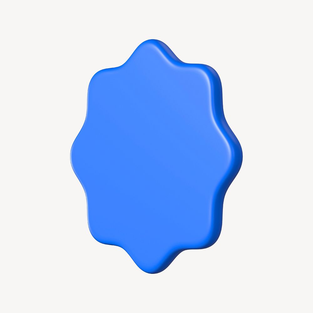 3D blue starburst badge, geometric clipart psd