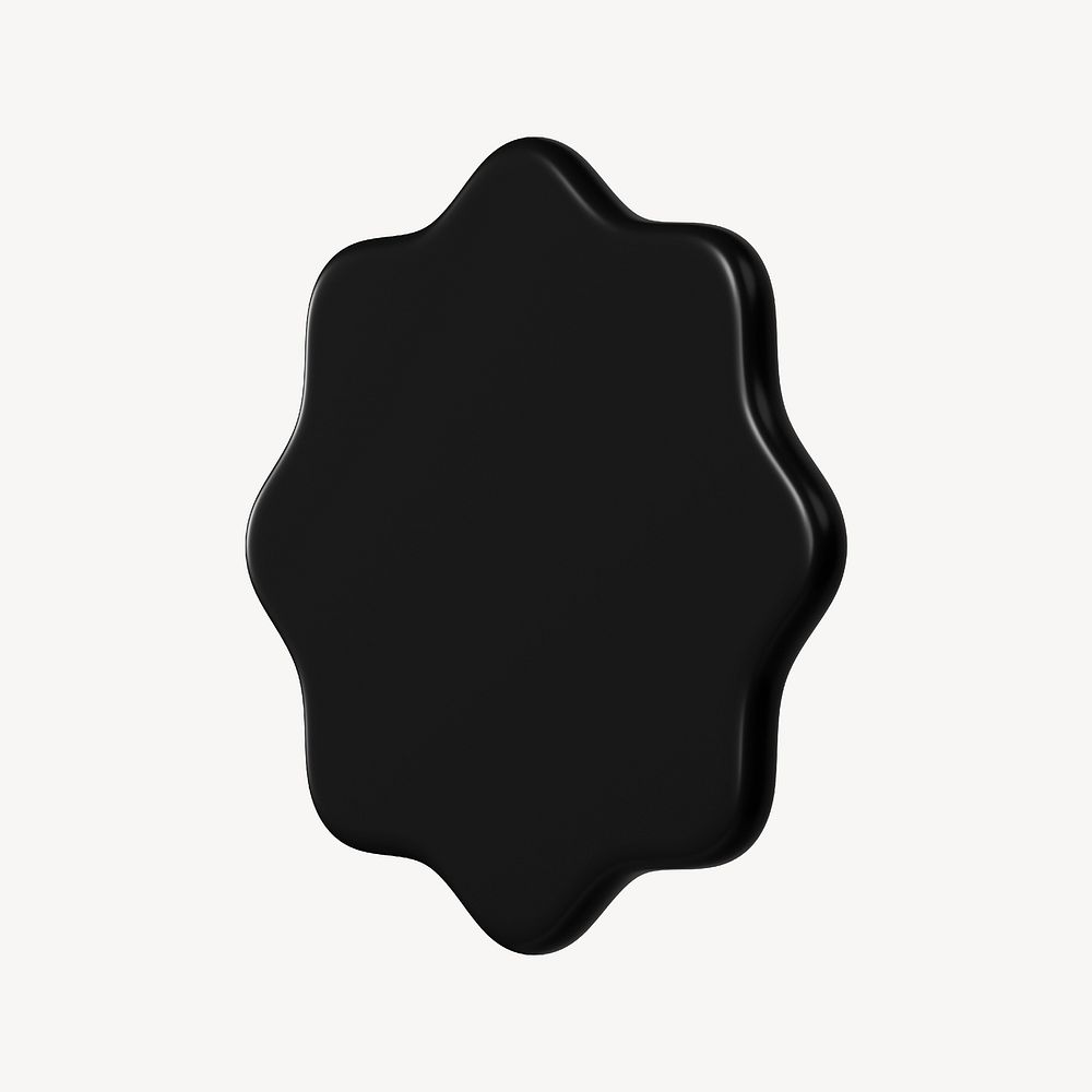 3D black starburst badge, geometric shape