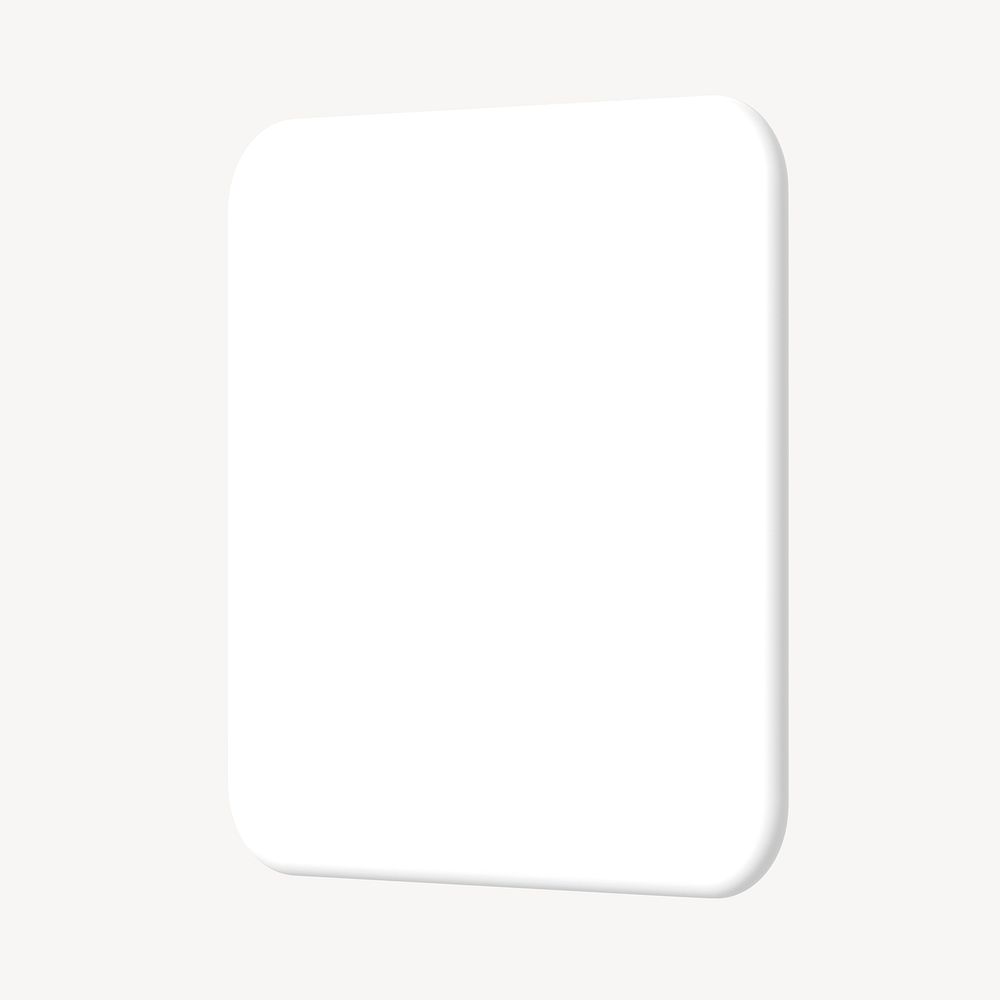 3D white square badge, geometric shape