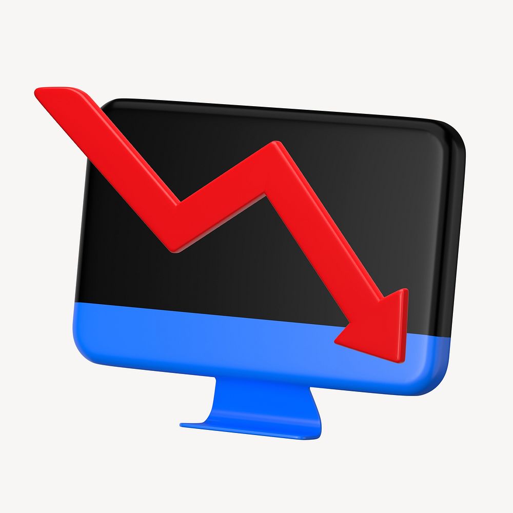 Declining line graph 3D icon, business illustration 