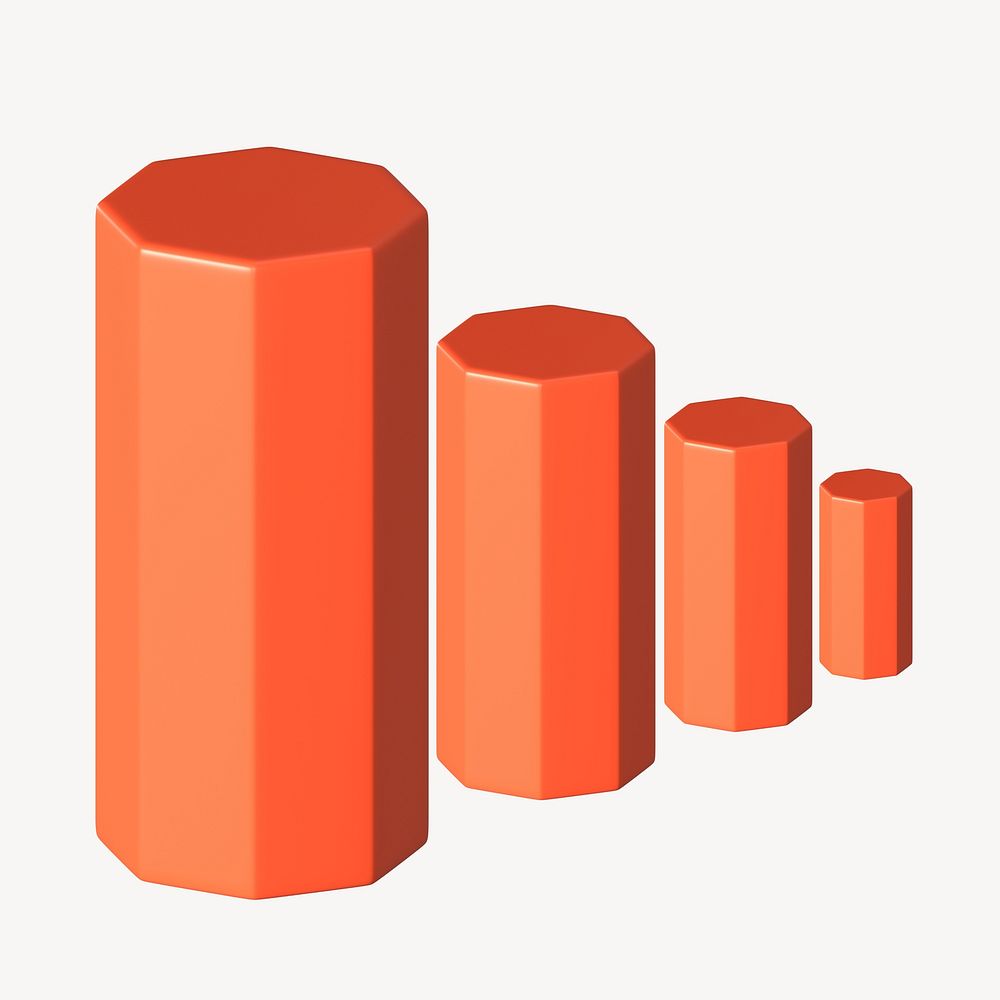 Orange 3D bar graph, business clipart