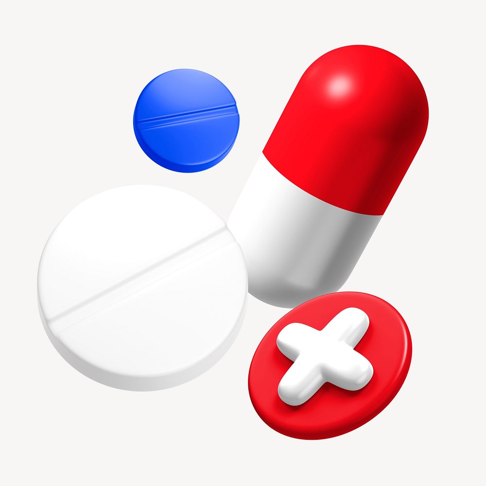 3D medicine pills, colorful clipart