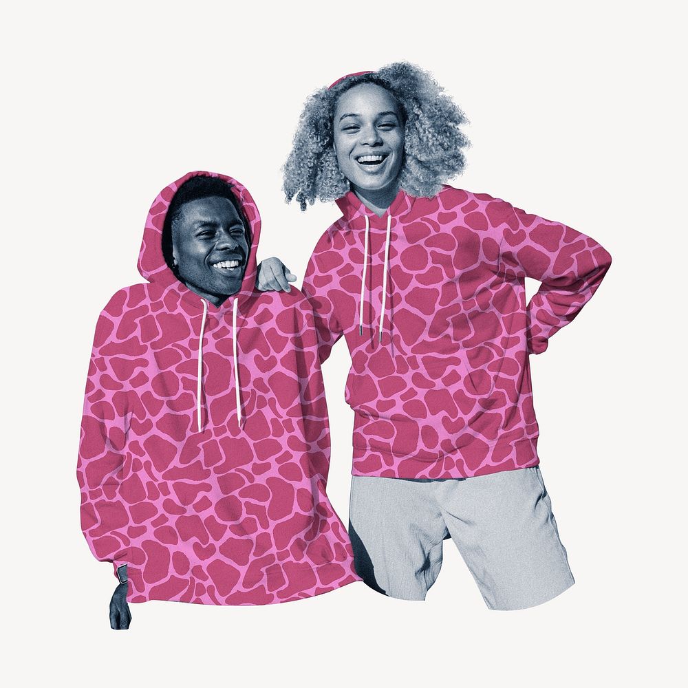 Cheerful couple in matching hoodies psd