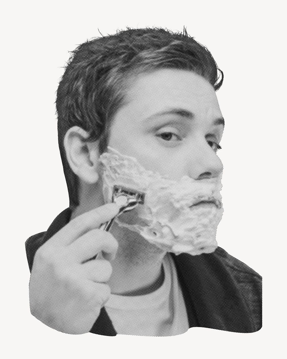 Man shaving beard, black and white photo