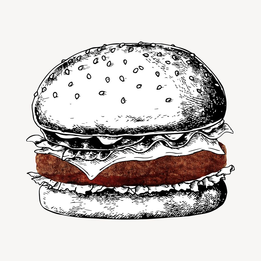 Vintage hamburger, fast food drawing