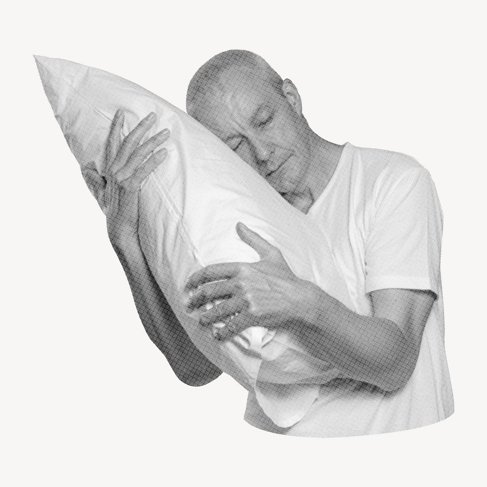 Mature man hugging his pillow psd