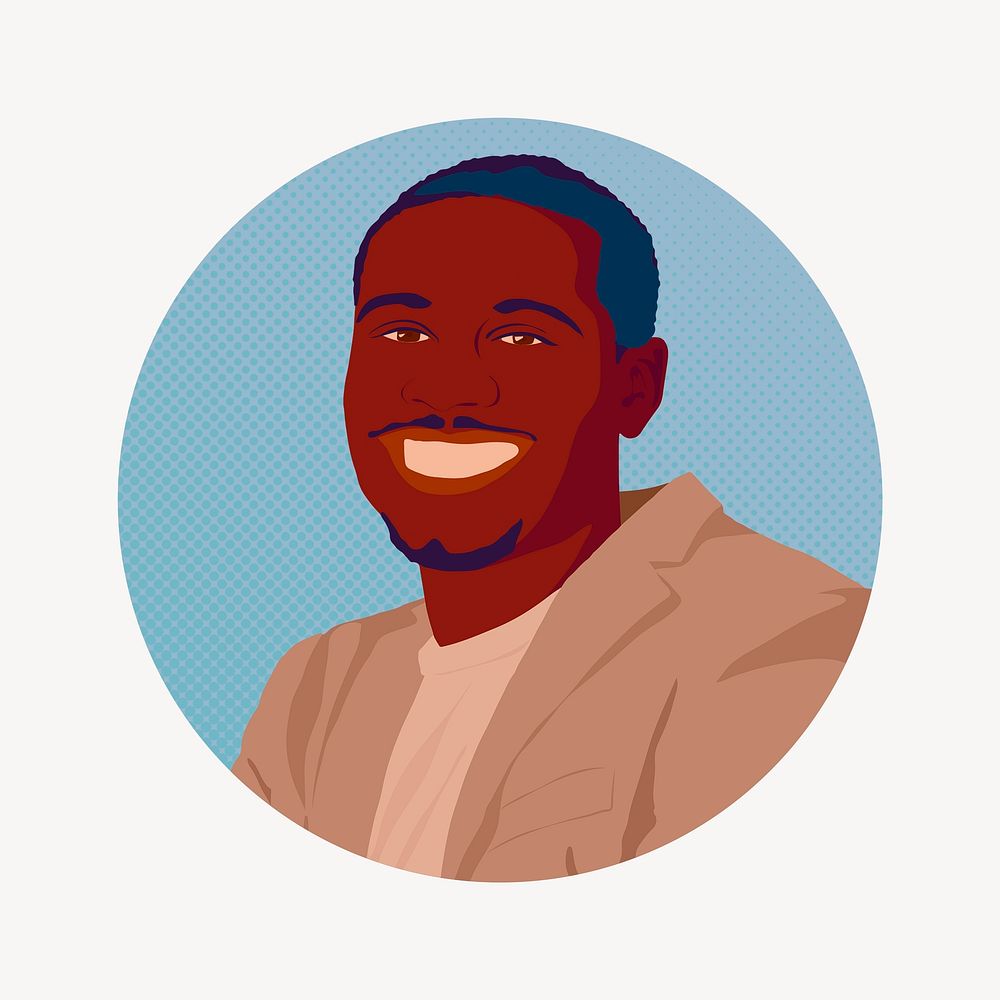Happy black businessman, badge illustration