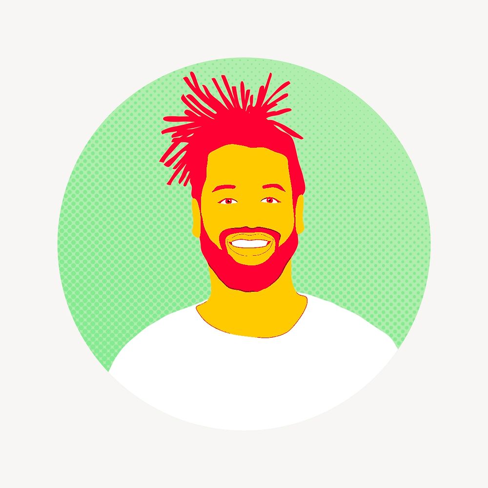 Cheerful African-American man, badge illustration
