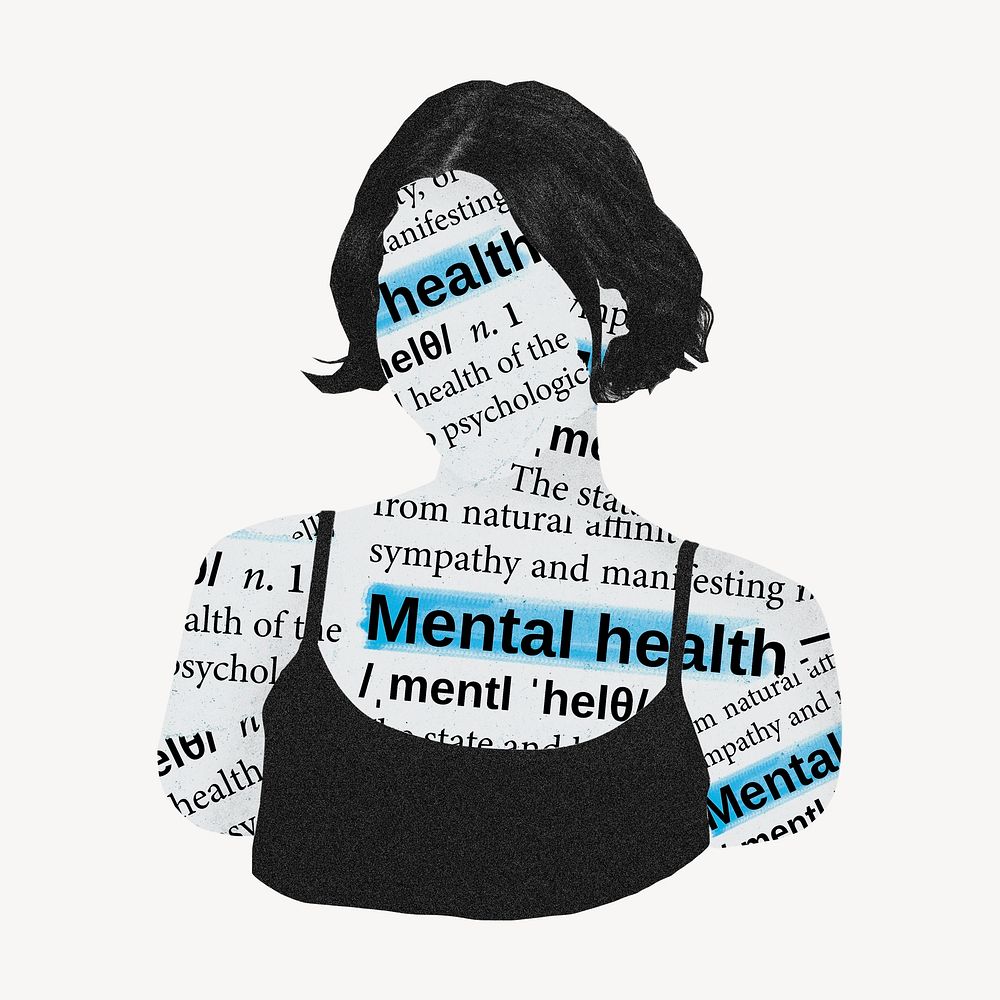 Mental health, woman newspaper collage