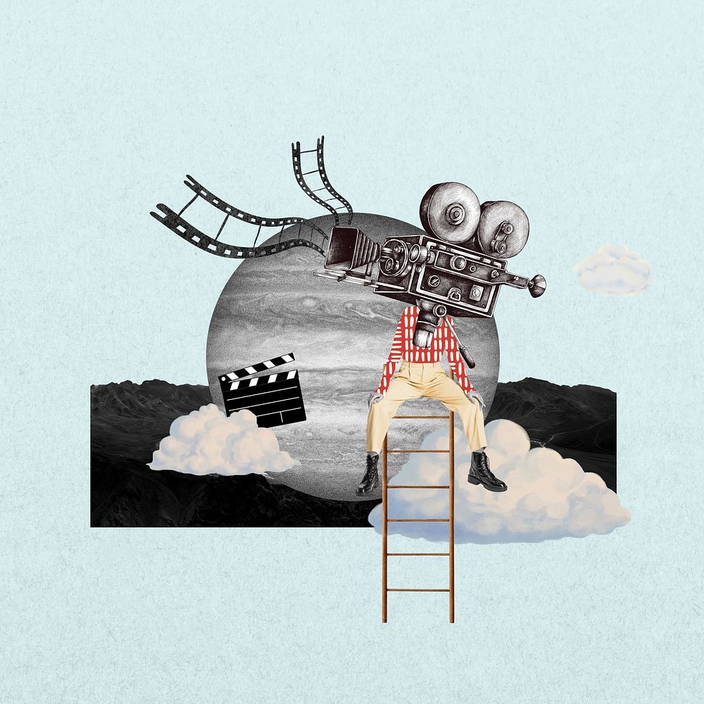 Movie director on ladder, entertainment remix