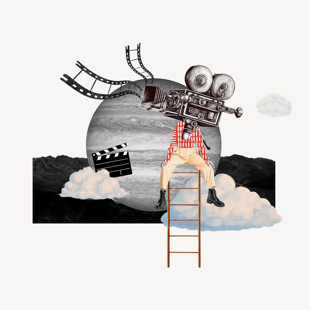 Movie director on ladder, entertainment remix