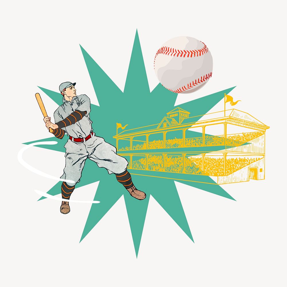 Baseball player swinging bat, sport remix 