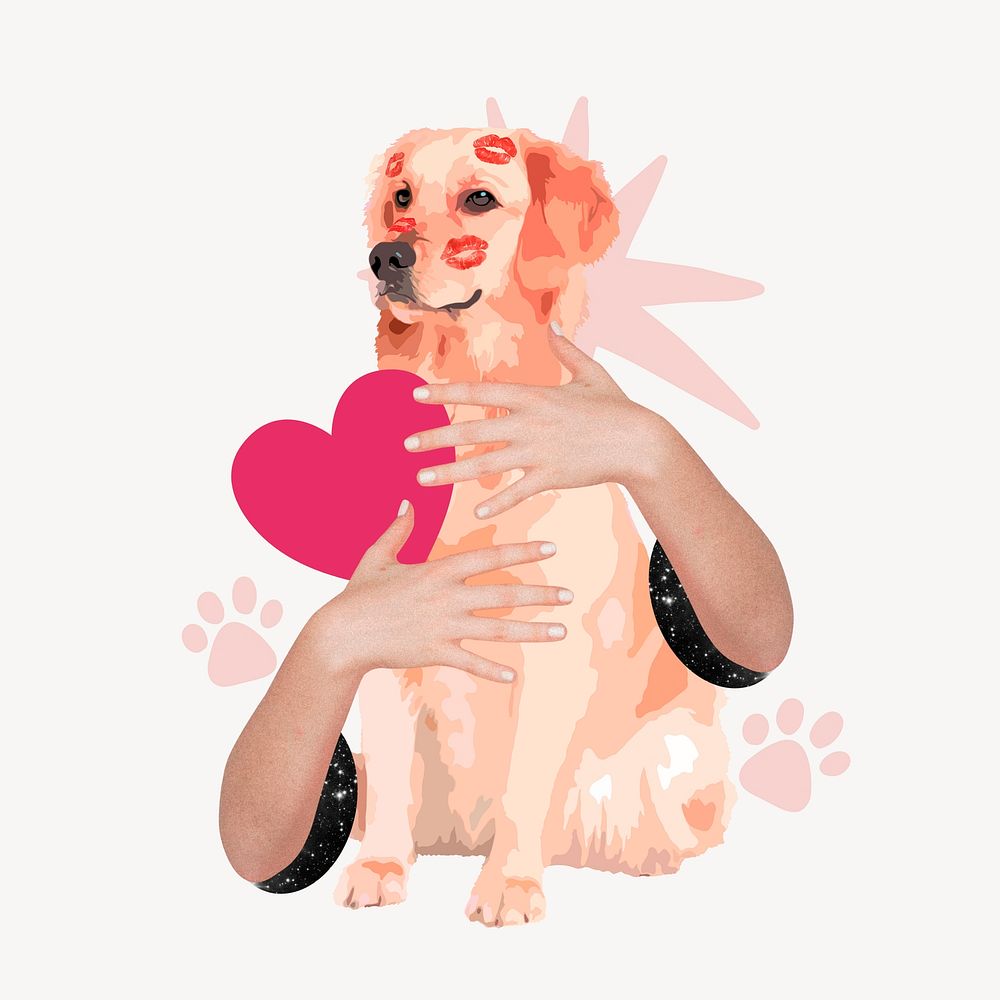 Dog lover, hands hugging animal remix