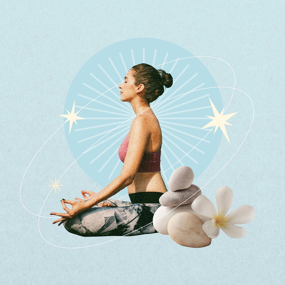 Woman meditating, health and wellness remix