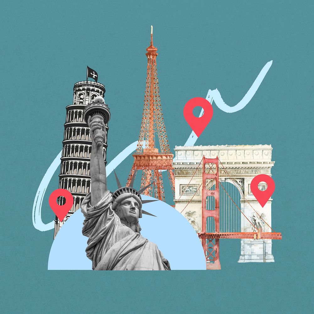 World's famous attractions, travel creative remix