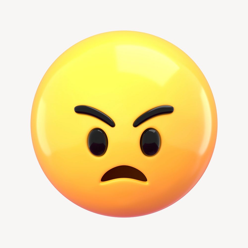 3D angry face emoticon, social media illustration