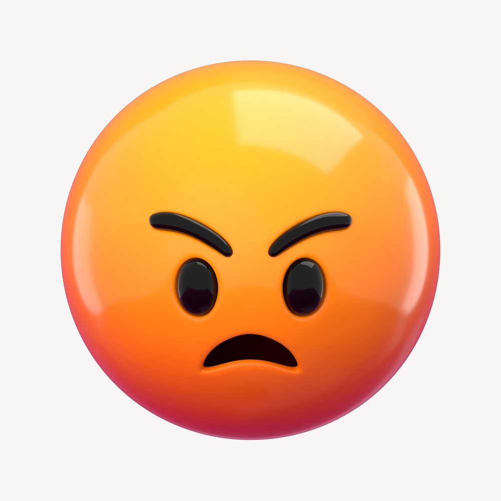 3D angry face emoticon clipart, social media illustration psd