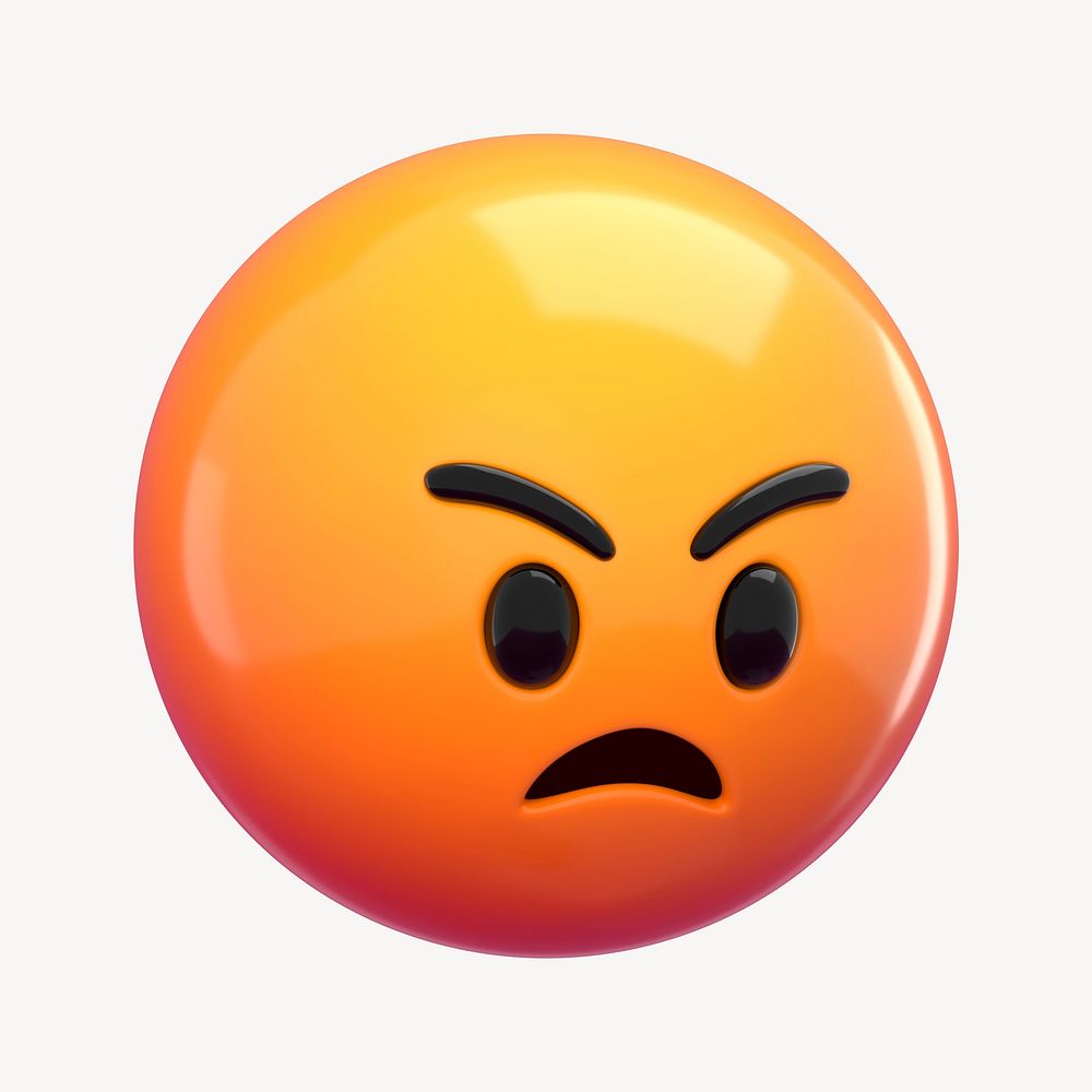 3D angry face emoticon, social media clipart psd