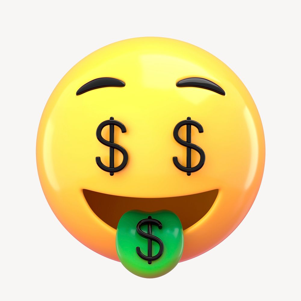 3D money face emoticon clipart psd