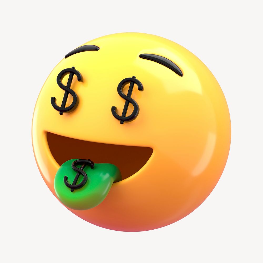 3D money mouth emoticon clipart psd