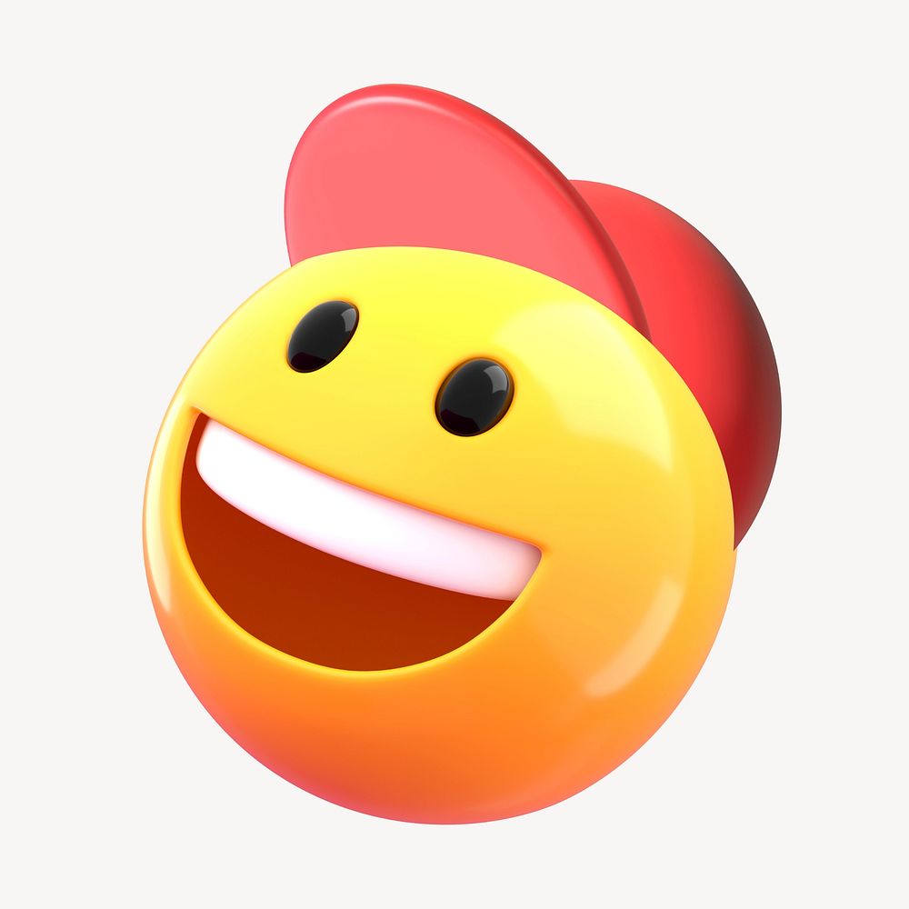3D smiling emoticon wearing hat illustration