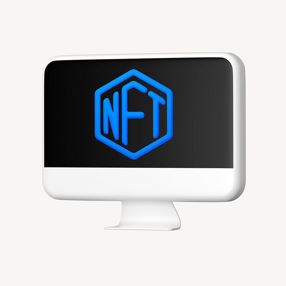 NFT computer screen, 3D rendering graphic psd