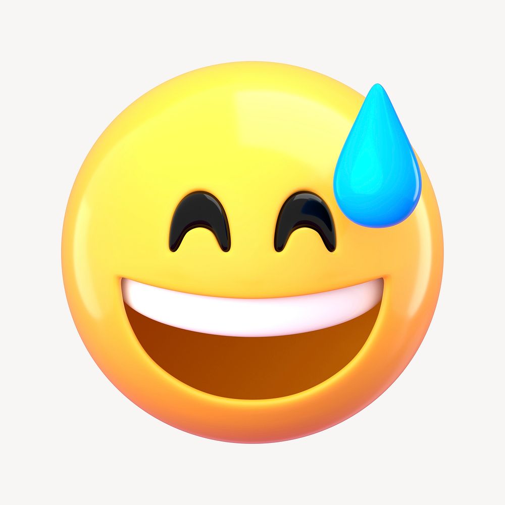 3D sweat smile emoticon clipart psd