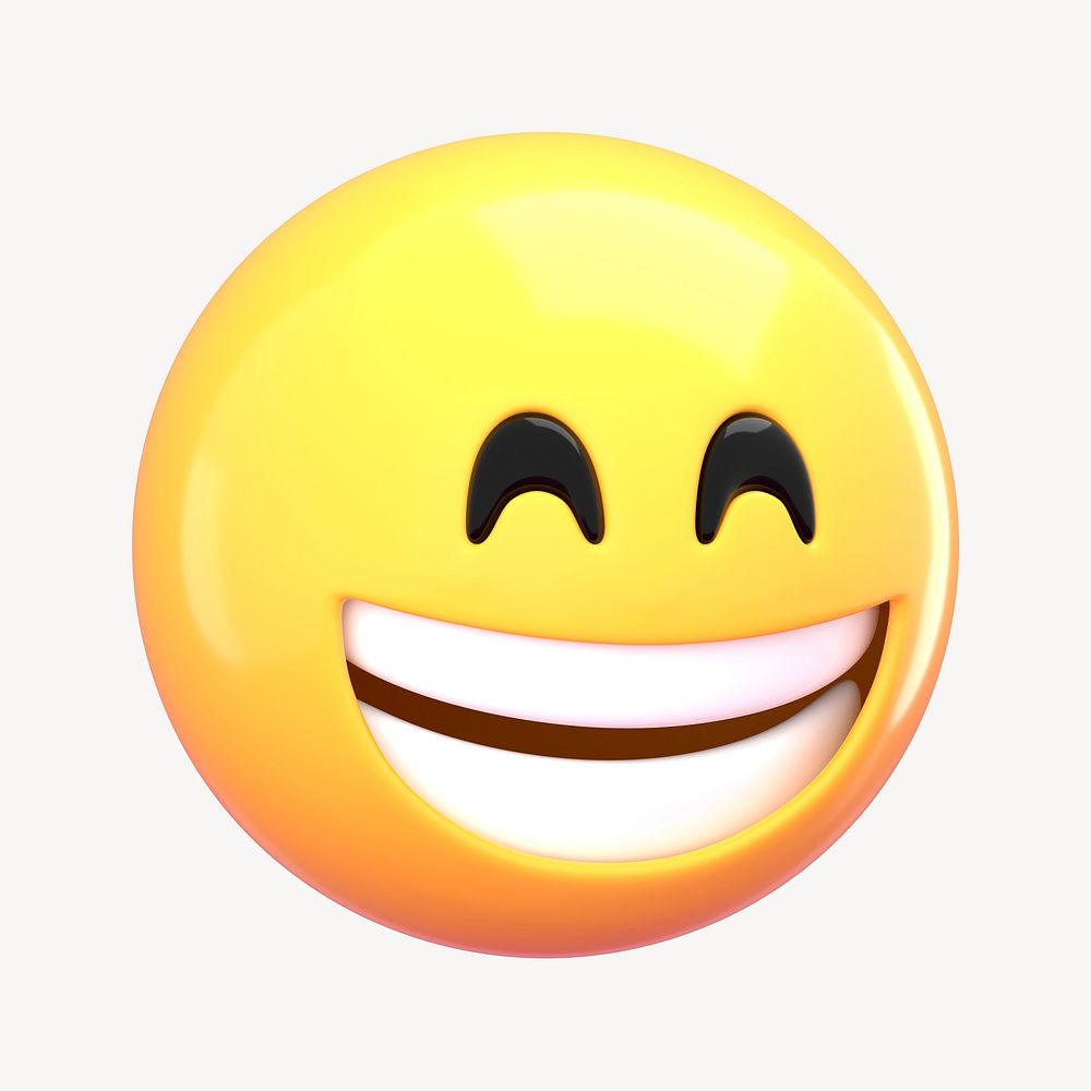 3D grinning face, smiling emoticon clipart psd