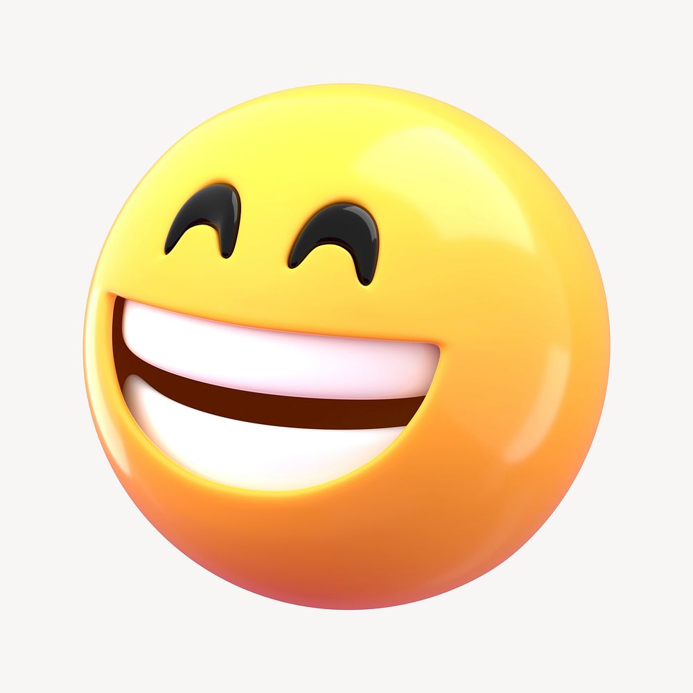 3D grinning face, smiling emoticon illustration
