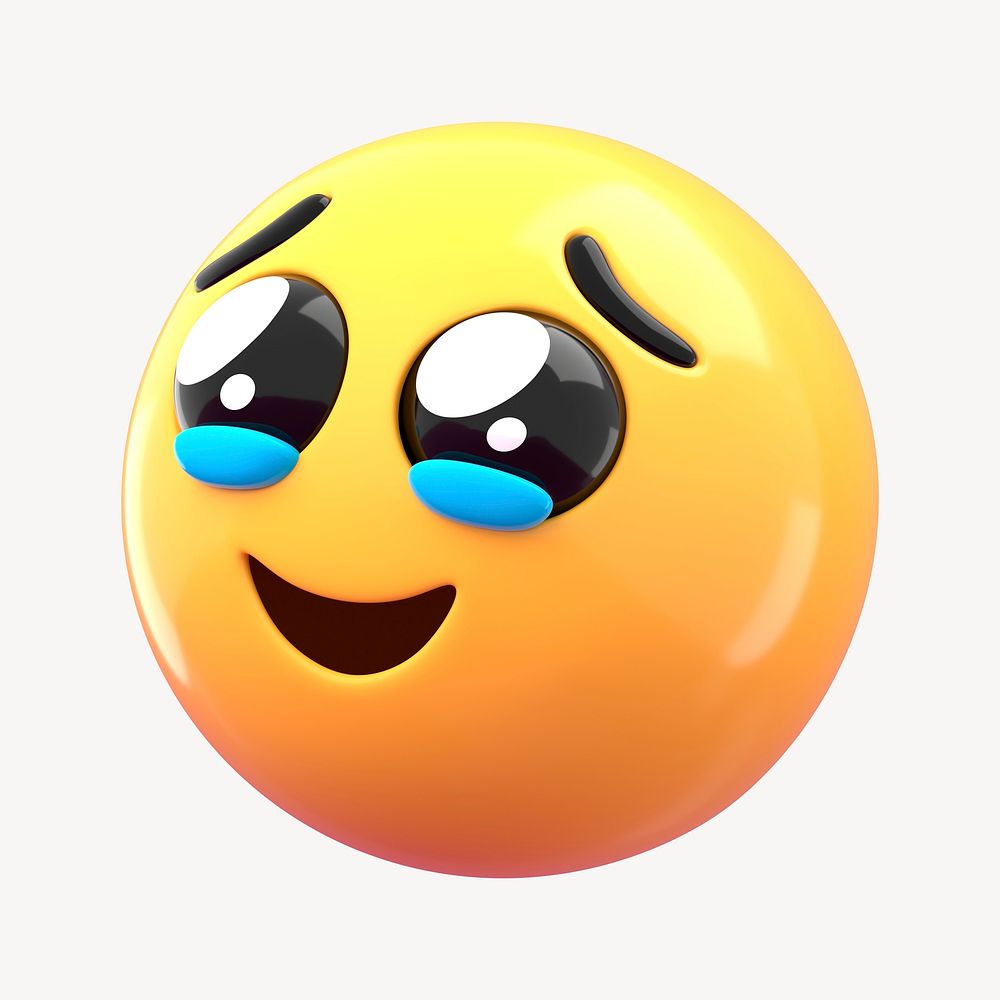 3D holding back tears face emoticon clipart psd