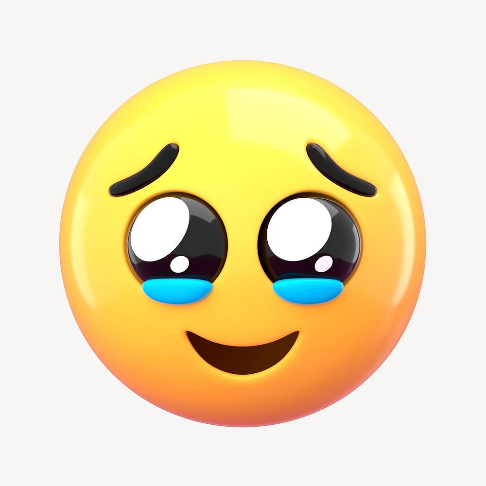 3D crying emoticon, holding back tears face illustration