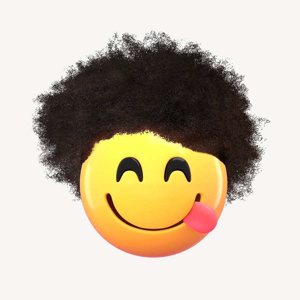 3D yummy face, afro hair emoticon illustration