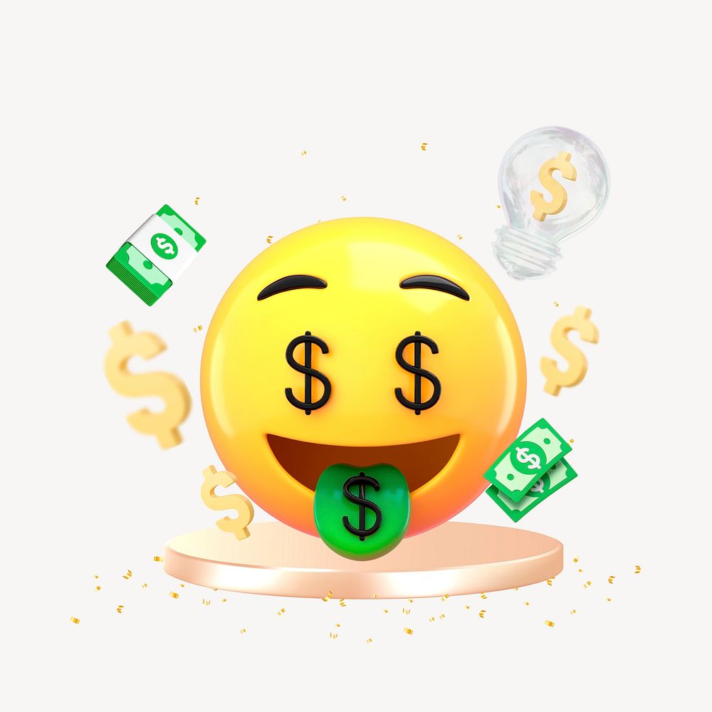 Money-mouth face 3D emoticon, growing revenue business graphic