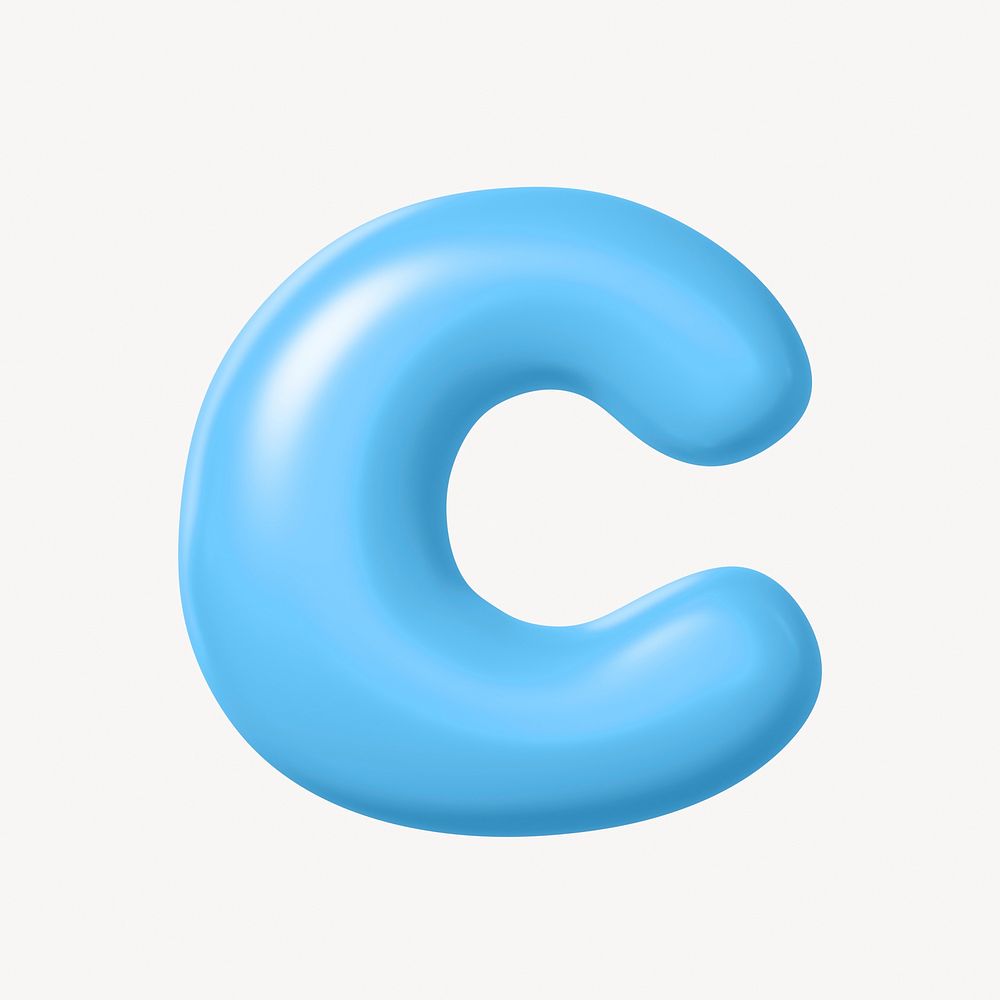 3D C letter, blue balloon English alphabet illustration