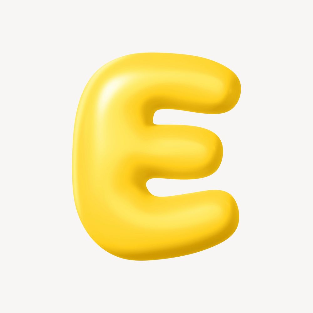 3D E letter, yellow balloon English alphabet clipart psd