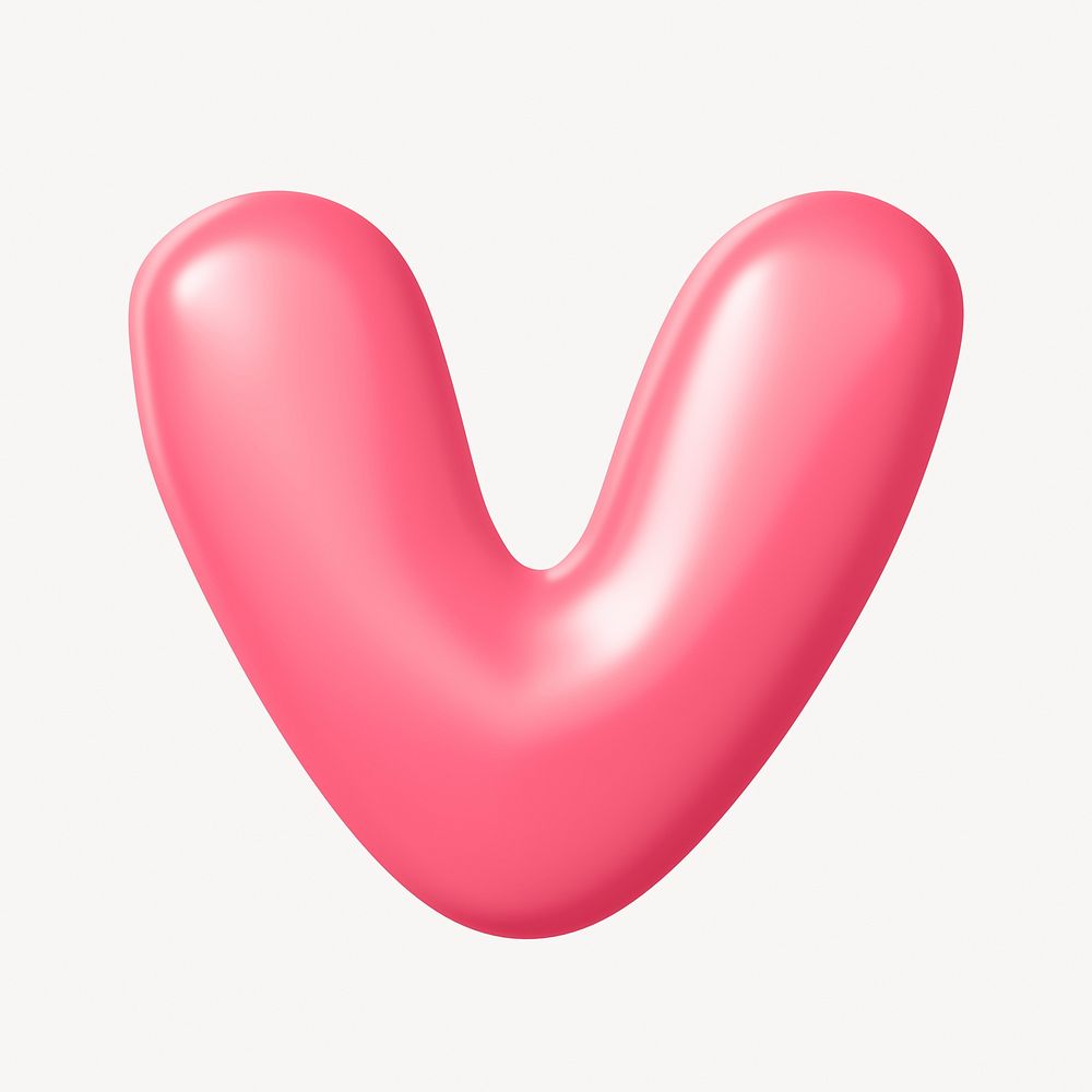 3D V letter, red balloon English alphabet illustration