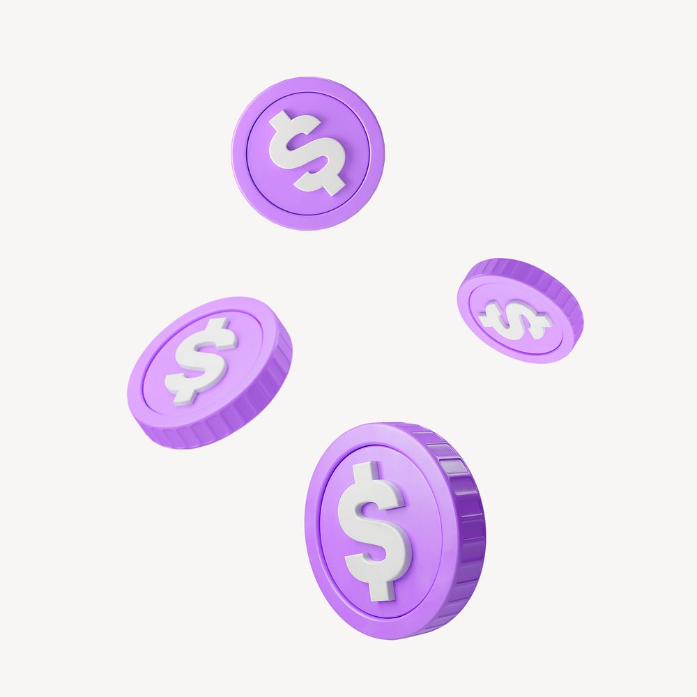 Falling dollar coins 3D rendered graphic psd